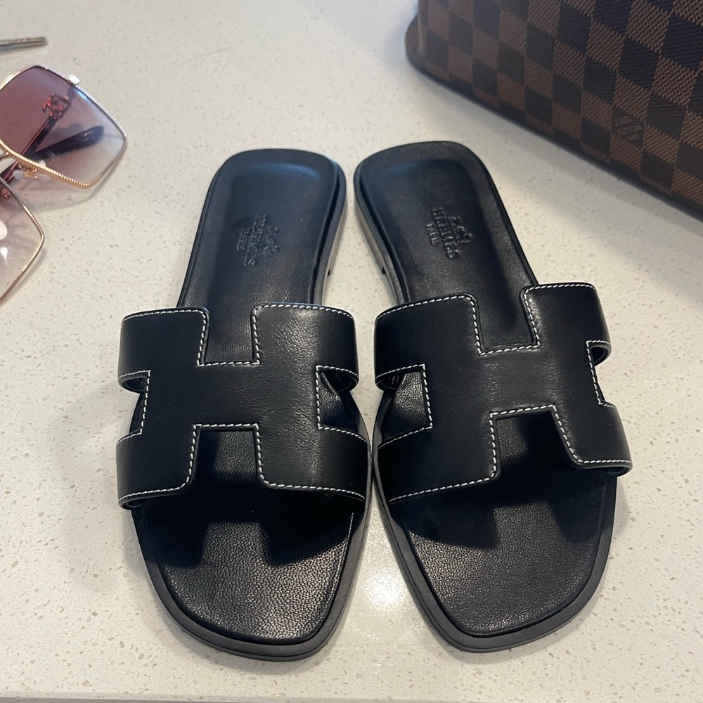 Hermes Oran Sandals Black